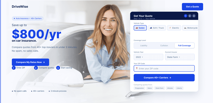 Build preview — auto insurance form right
